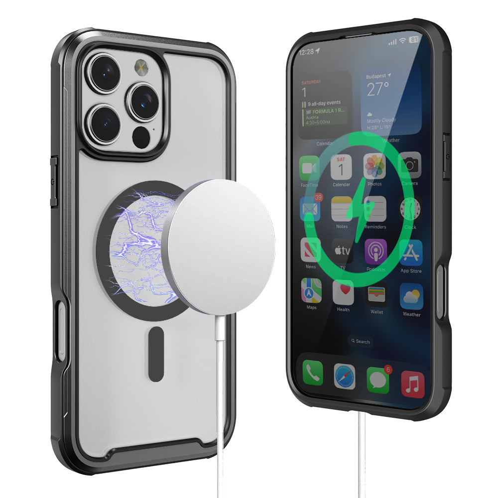 PULSE Aluminium Robuste MagSafe Hülle für iPhone 16-Mattschwarz