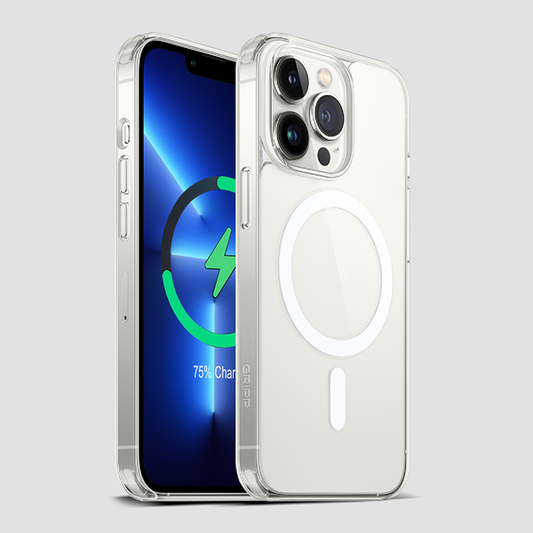 Gripp Clear MagSafe Hülle für iPhone 14 Pro (6.1) mit weißem Ring – Transparent