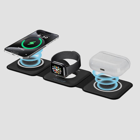 Powerup 3-in-1 kabelloses Ladegerät, flach – Schwarz