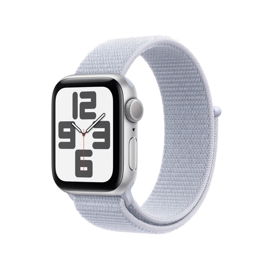 Apple Watch SE GPS 40mm silbernes Aluminiumgehäuse mit Blue Cloud Sport Loop – Einheitsgröße