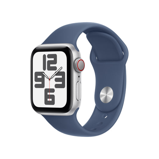 Apple Watch SE GPS + Cellular 40 mm Silber Aluminiumgehäuse mit Sportarmband in Denim – M/L