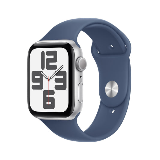 Apple Watch SE GPS 44mm Silber Aluminiumgehäuse mit Sportarmband aus Denim – M/L