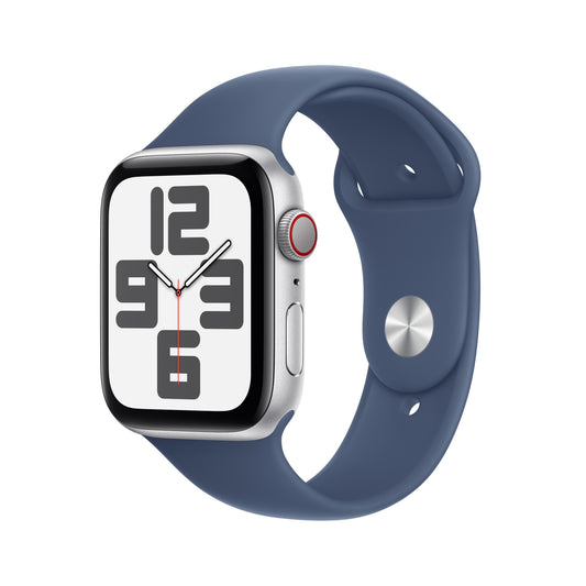 Apple Watch SE GPS + Cellular 44mm Silber Aluminiumgehäuse mit Denim Sportarmband - S/M