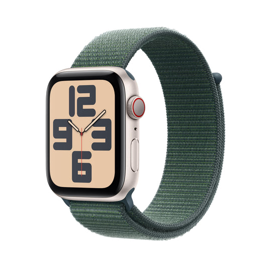 Apple Watch SE GPS + Cellular 44mm Aluminiumgehäuse in Polarstern mit Sport Loop in Seegrün
