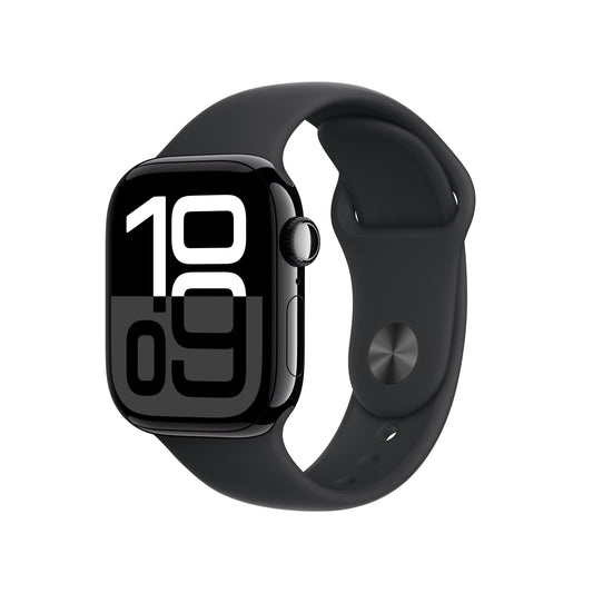 Apple Watch Series 10 GPS 42mm Jet Black Aluminiumgehäuse mit schwarzem Sportarmband – M/L