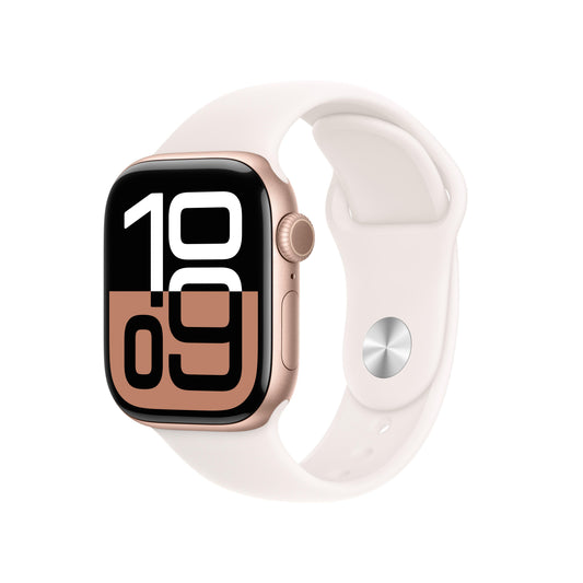 Apple Watch Series 10 GPS, 42 mm, Aluminiumgehäuse Roségold mit Sportarmband Hellrosa – S/M