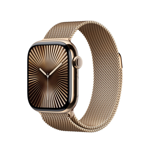Apple Watch Series 10 GPS + Cellular 42mm Titangehäuse Gold mit goldenem Milanaise-Armband