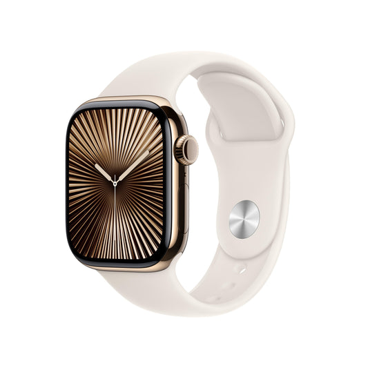 Apple Watch Series 10 GPS + Cellular 42mm Titangehäuse Gold mit Sportarmband Polarstern – S/M