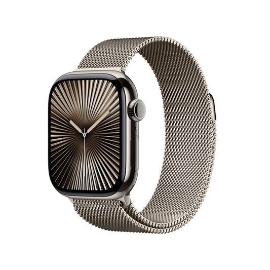 Apple Watch Series 10 GPS + Cellular 42 mm Gehäuse aus natürlichem Titan mit natürlichem Milanaise-Armband