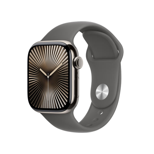 Apple Watch Series 10 GPS + Cellular 42mm Titangehäuse Natur mit Sportarmband Steingrau - S/M
