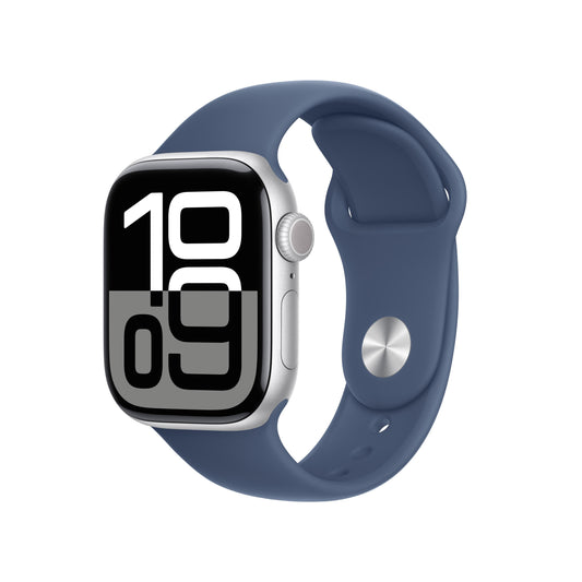 Apple Watch Series 10 GPS + Cellular 42mm Silber Aluminiumgehäuse mit Denim Sportarmband - M/L