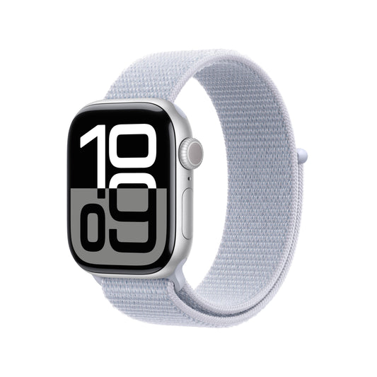 Apple Watch Series 10 GPS + Cellular 42mm Silbernes Aluminiumgehäuse mit Wolkenblauem Sport Loop
