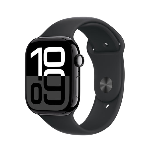 Apple Watch Series 10 GPS 46mm Jet Black Aluminiumgehäuse mit schwarzem Sportarmband - M/L