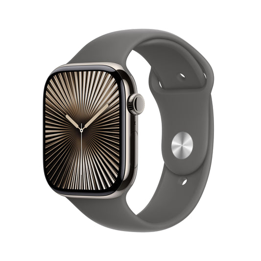 Apple Watch Series 10 GPS + Cellular 46mm Titangehäuse Natur mit Sportarmband Steingrau – M/L
