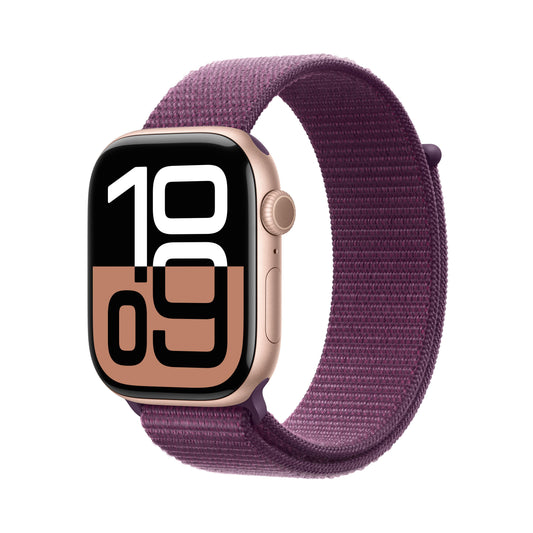 Apple Watch Series 10 GPS 46mm Aluminiumgehäuse Roségold mit Sport Loop Pflaume