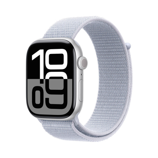 Apple Watch Series 10 GPS 46 mm Aluminiumgehäuse Silber mit Sport Loop in Blauer Wolke