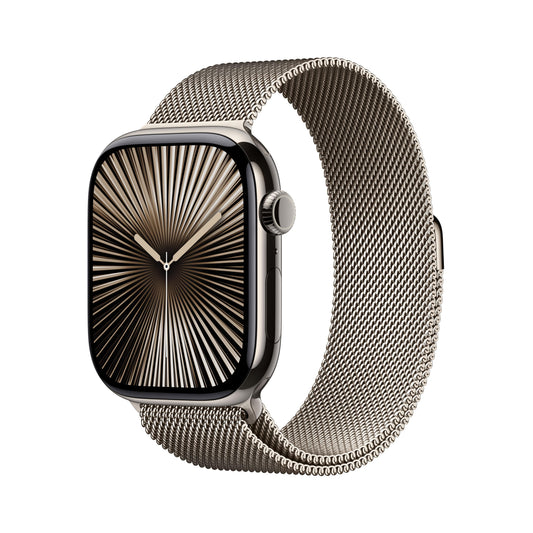 Apple Watch Series 10 GPS + Cellular 46mm Titangehäuse Natur mit Milanaise-Armband Natur – M/L