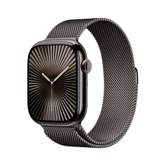 Apple Watch Series 10 GPS + Cellular 46mm Titangehäuse in Schiefer mit Milanaise-Armband in Schiefer – M/L