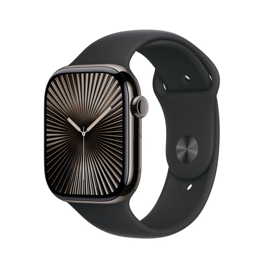 Apple Watch Series 10 GPS + Cellular 46mm Titangehäuse in Schiefer mit Sportarmband in Schwarz – S/M