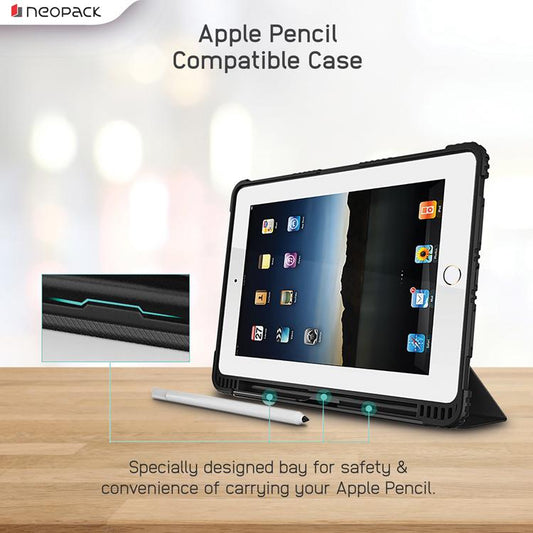 Neopack Defender Hülle mit Apple Pencil Halterung für iPad 10.2 Zoll 7. & 8. Generation - Schwarz