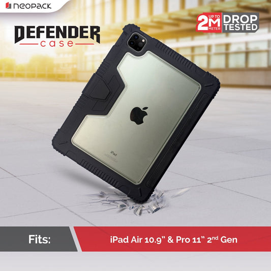Neopack Defender Hülle mit Apple Pencil Halterung für iPad Air 10,9 Zoll & Pro 11 Zoll 2. Generation – Schwarz