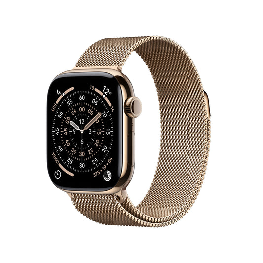 Apple Watch Series 11 GPS + Cellular 42mm Titangehäuse Gold mit goldenem Milanaise-Armband