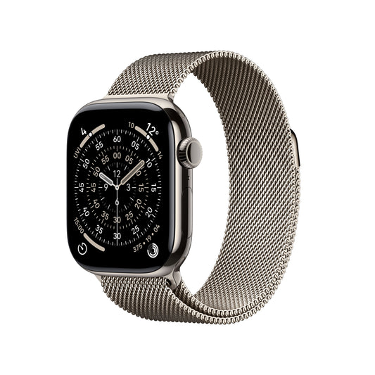Apple Watch Series 11 GPS + Cellular 42 mm Gehäuse aus natürlichem Titan mit gewebtem Sportarmband in natürlichem Titan