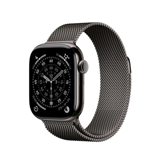 Apple Watch Series 11 GPS + Cellular 42 mm Gehäuse aus schiefergrauem Titan mit schiefergrauem Milanaise-Armband