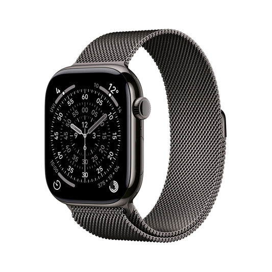 Apple Watch Series 11 GPS + Cellular 46mm Titangehäuse in Schiefergrau mit Mailänder Armband in Schiefergrau – S/M