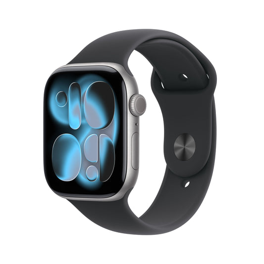 Apple Watch Series 11 GPS 46mm Space Grey Aluminiumgehäuse mit schwarzem Sportarmband – M/L