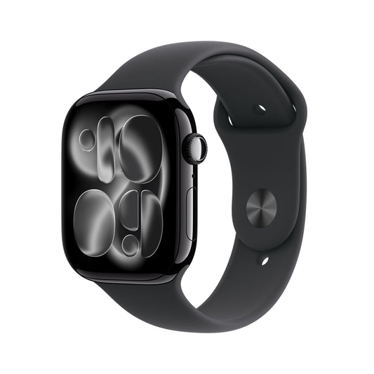 Apple Watch Series 11 GPS + Cellular 46mm Jet Black Aluminiumgehäuse mit schwarzem Sportarmband – M/L
