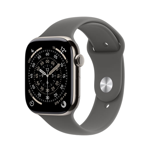 Apple Watch Series 11 GPS + Cellular 46mm Titangehäuse Natur mit Sportarmband Steingrau – S/M