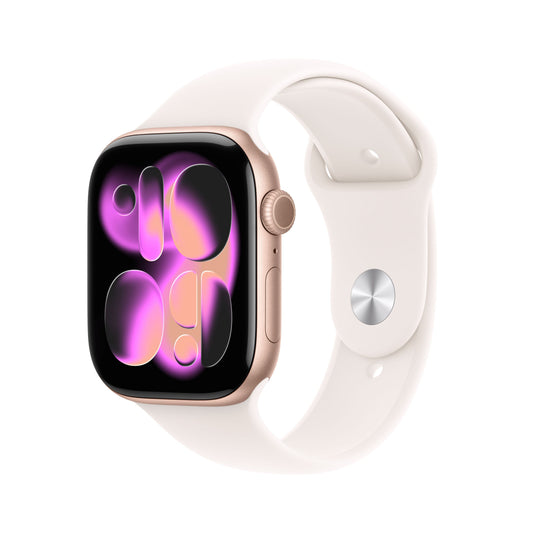 Apple Watch Series 11 GPS + Cellular 46 mm Aluminiumgehäuse Roségold mit Sportarmband Hellrosa – S/M