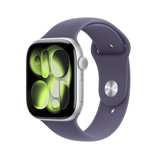 Apple Watch Series 11 GPS + Cellular 46mm Silber Aluminiumgehäuse mit Sportarmband in Lila Nebel - M/L