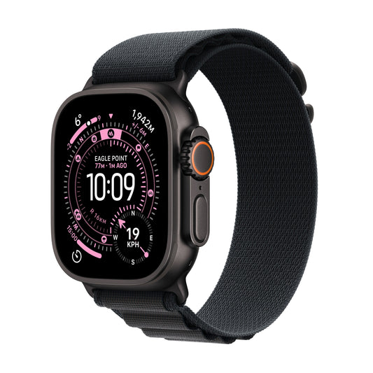 Apple Watch Ultra 3 GPS + Cellular 49mm Titangehäuse Schwarz mit Alpine Loop in Schwarz – Größe S