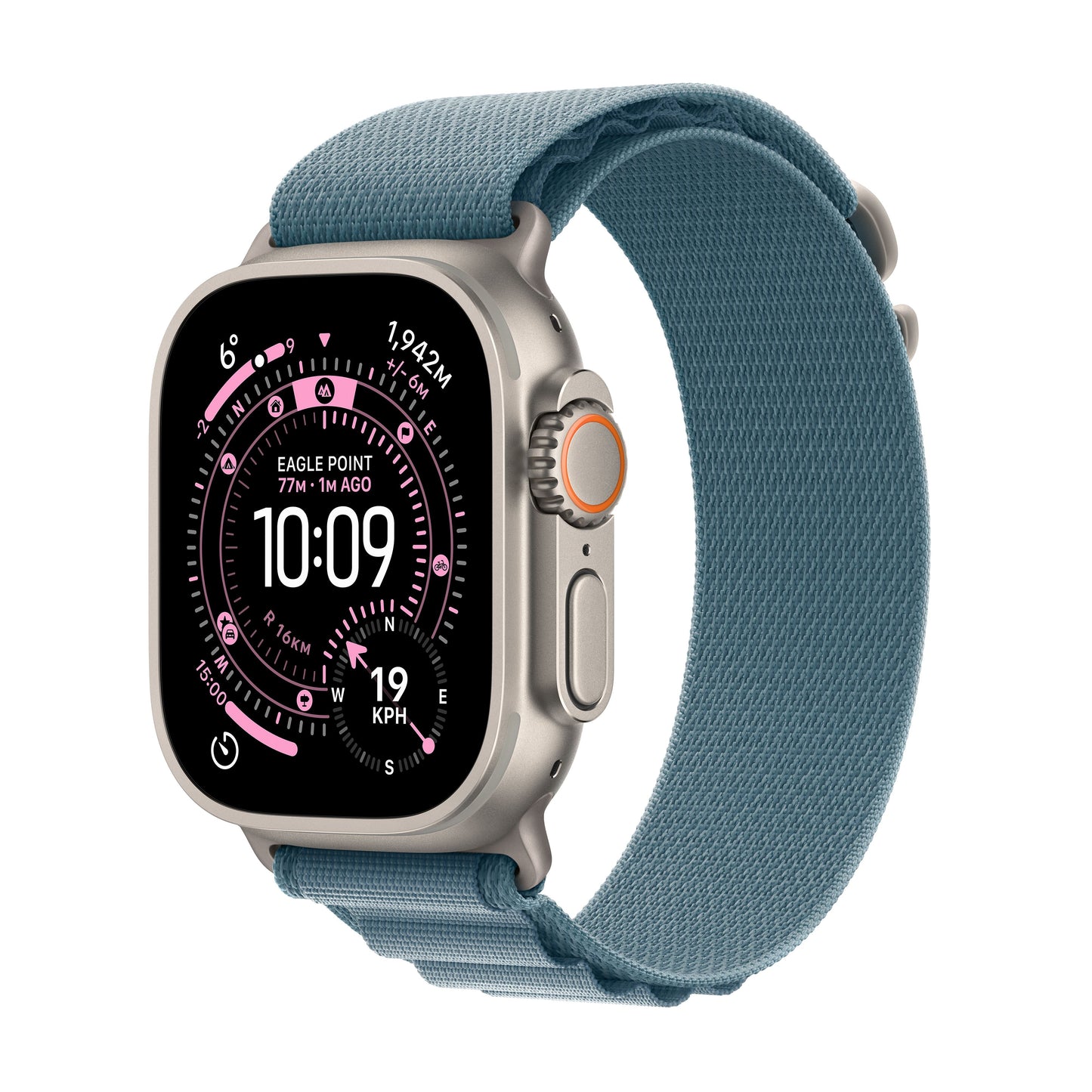 Apple Watch Ultra 3 GPS + Cellular 49mm Titangehäuse Natur mit Alpinarmband Hellblau - Medium