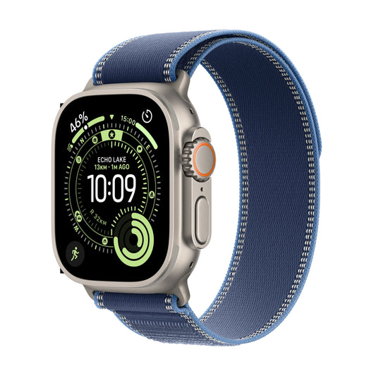Apple Watch Ultra 3 GPS + Cellular 49mm Titangehäuse Natur mit Trail Loop Blau/Hellblau - M/L