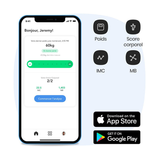 NOERDEN – Intelligente Körperwaage BIMI – Digitale Personenwaage – Bluetooth, LED-Display – Intelligente Körperanalysewaage – Gehärtetes Glas – Körperfettanalyse mit 3 biometrischen Daten – Diagnosewaage mit App – Weiß