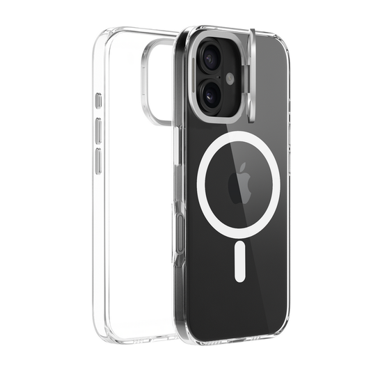 Pulse CRYSTAL Case mit Metall-Kameraständer für iPhone 16 – Schwarz